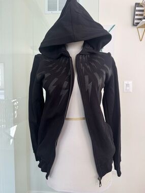 Neil Barrett Black Hooded Zip Jacket with Subtle Lightning Motif